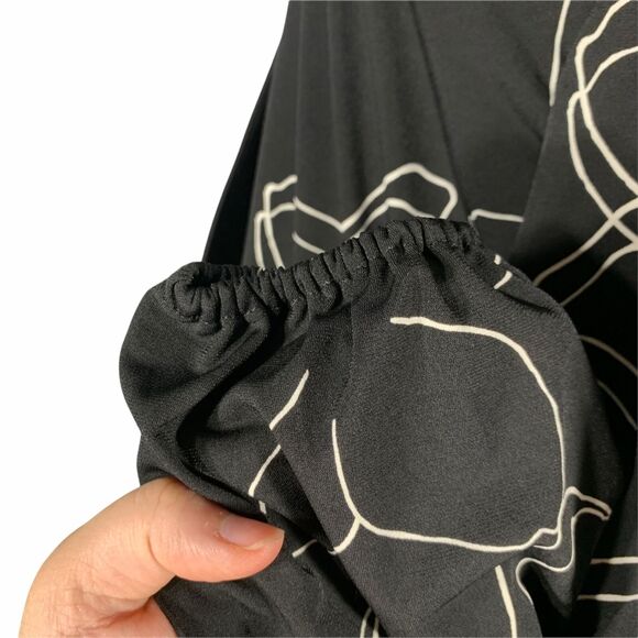 Alfani Womens Blouse Top Faux Wrap Floral Print Long Sleeves Black White Pink L - Picture 11 of 15